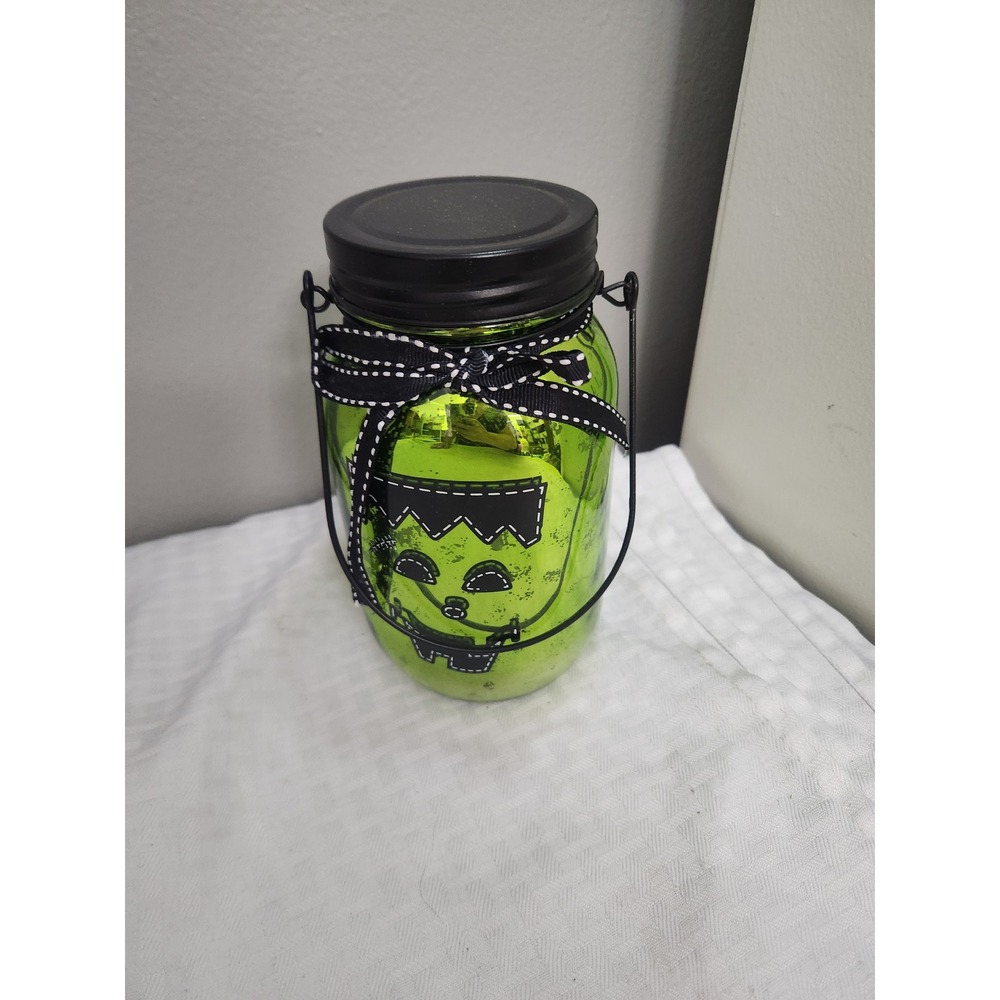 Halloween Frankenstein Green Mercury Glass Mason Jar Lantern Decor